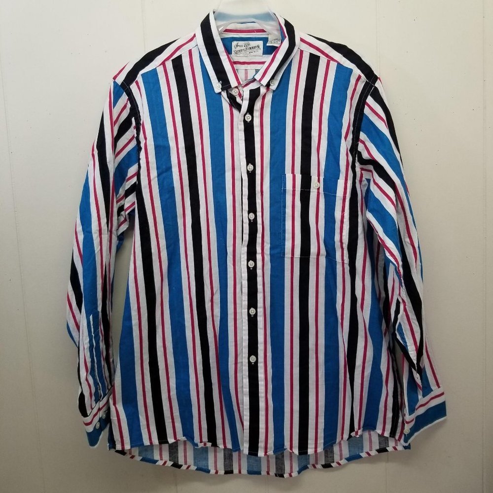 Sears Roebuck L Striped Button Down Shirt Vintage - Picture 1 of 3